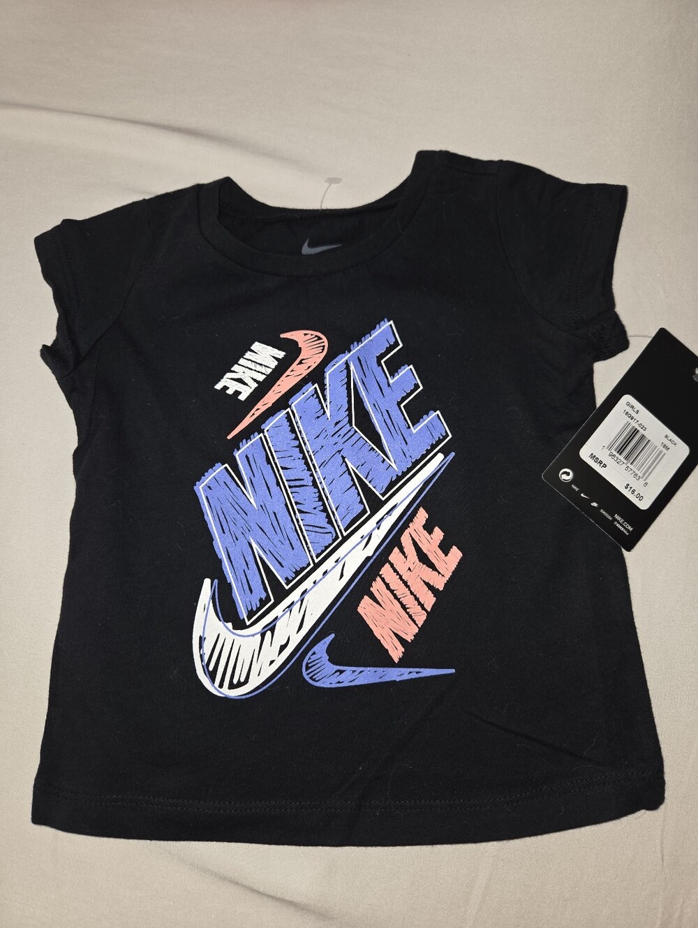 18m Nike Black Short Sleeve Tee with Blue and Cora Rubberized l Logo